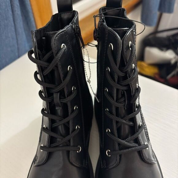 DKNY Black Faux Leather Crystal Side Zip Combat Boots Youth Girls Size 3 New - Picture 8 of 11